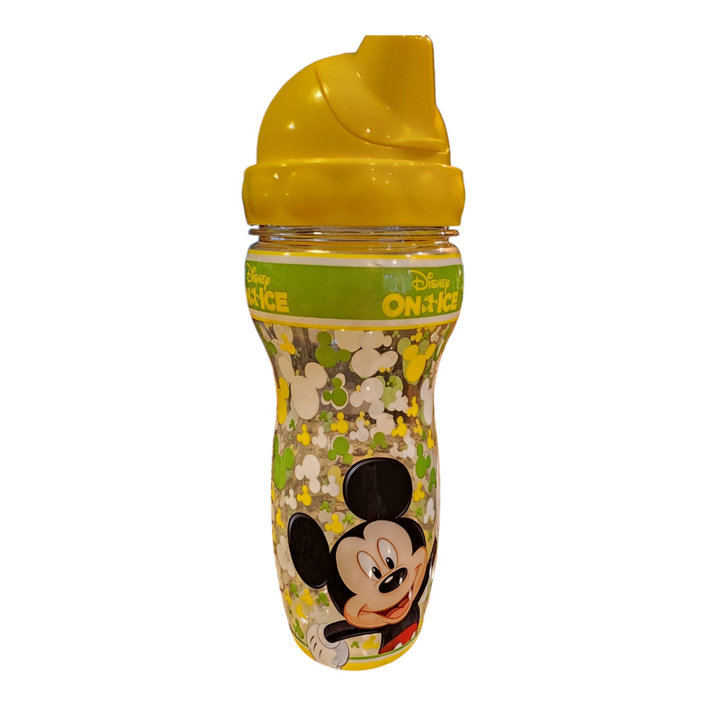 Disney On Ice Mickey Mouse Plastic Water Bottle Cup 9.75" Tall Yellow Lid